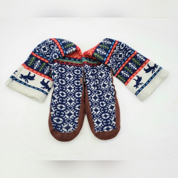 Acorn Unisex Knit Leather Slipper Sock Moose Lodge Nordic Mens 7.5-8.5 Women 9.5 - Picture 8 of 12